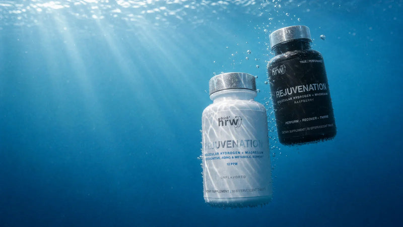 Rejuvenation hydrogen tablet bottles underwater