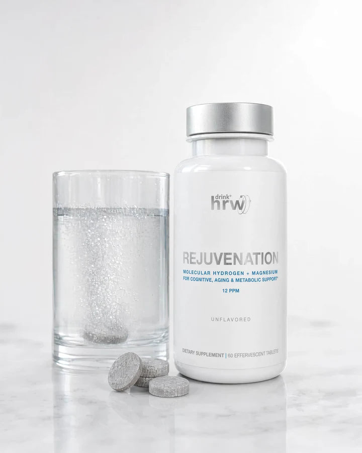 Rejuvenation molecular hydrogen tablets with a glass of fizzing hydrogen water