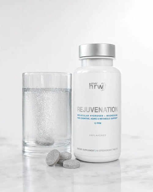 Rejuvenation molecular hydrogen tablets with a glass of fizzing hydrogen water